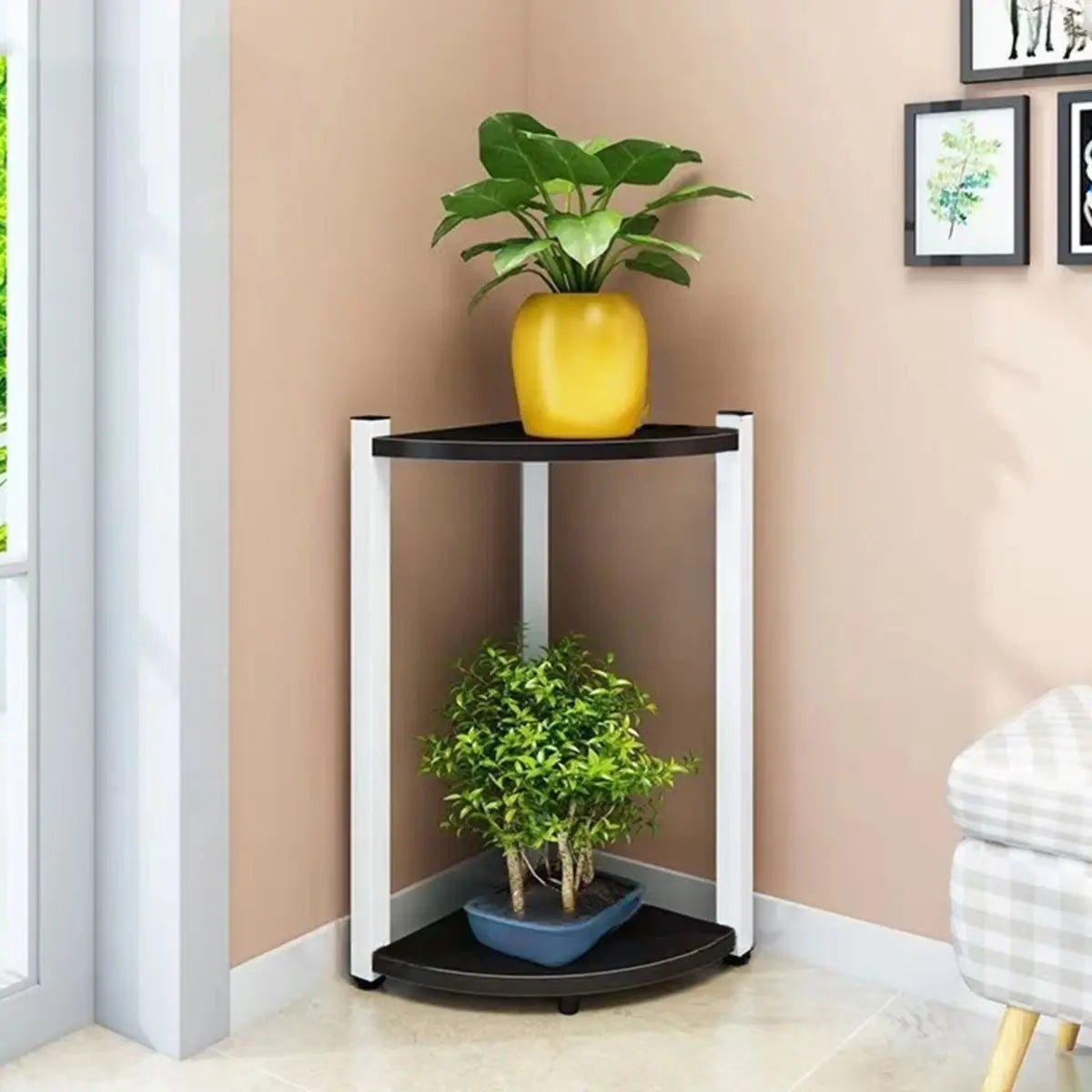 Triangle Corner Wood Display Plant Stand Black-White Image - 23