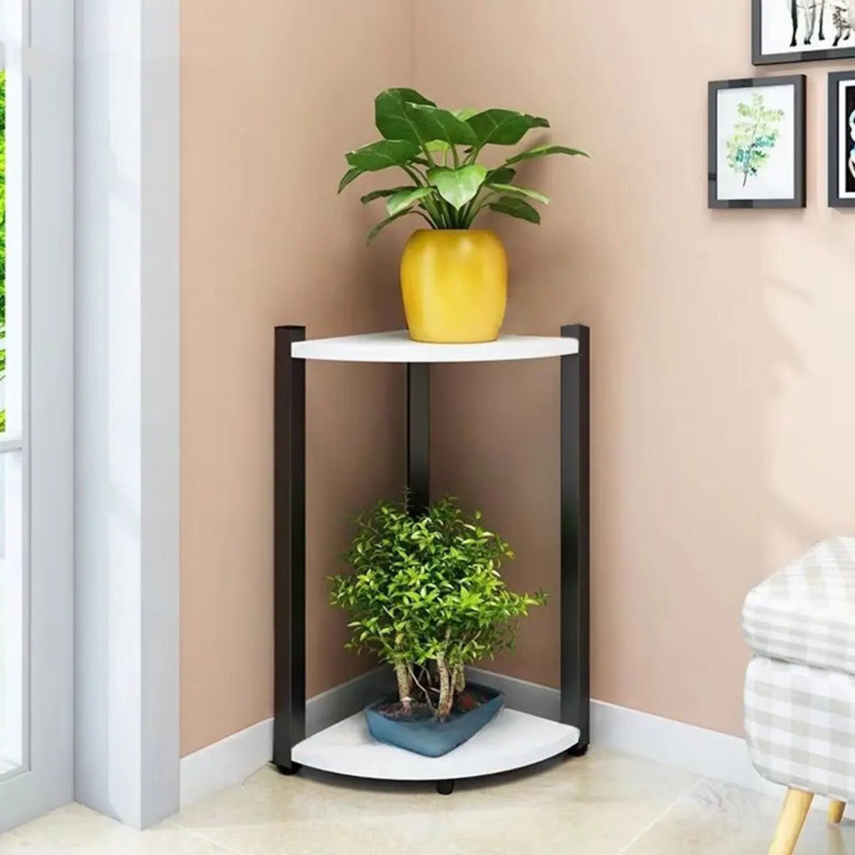 Triangle Corner Wood Display Plant Stand Black-White Image - 24