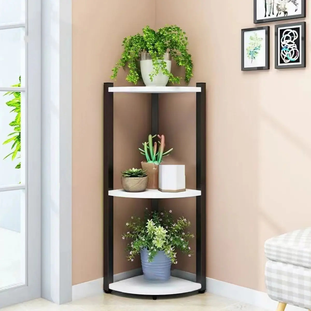 Triangle Corner Wood Display Plant Stand Black-White Image - 27