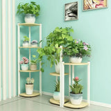 Triangle Corner Wood Display Plant Stand Black-White Image - 3