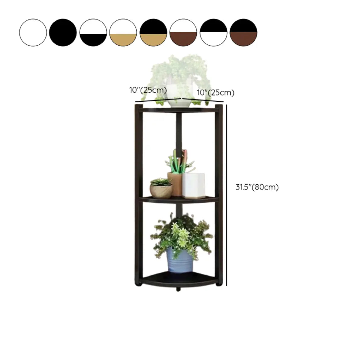 Triangle Corner Wood Display Plant Stand Black-White 