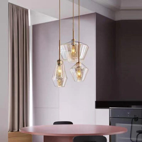 Trio Gold Metal Geometric Clear Glass Pendant Light  Image - 2