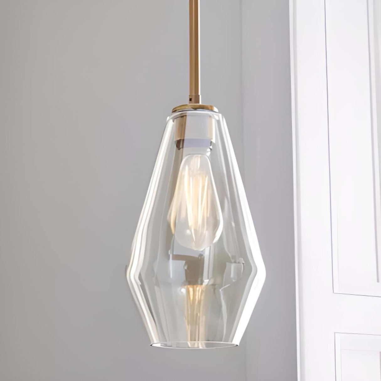 Trio Gold Metal Geometric Clear Glass Pendant Light  Image - 6