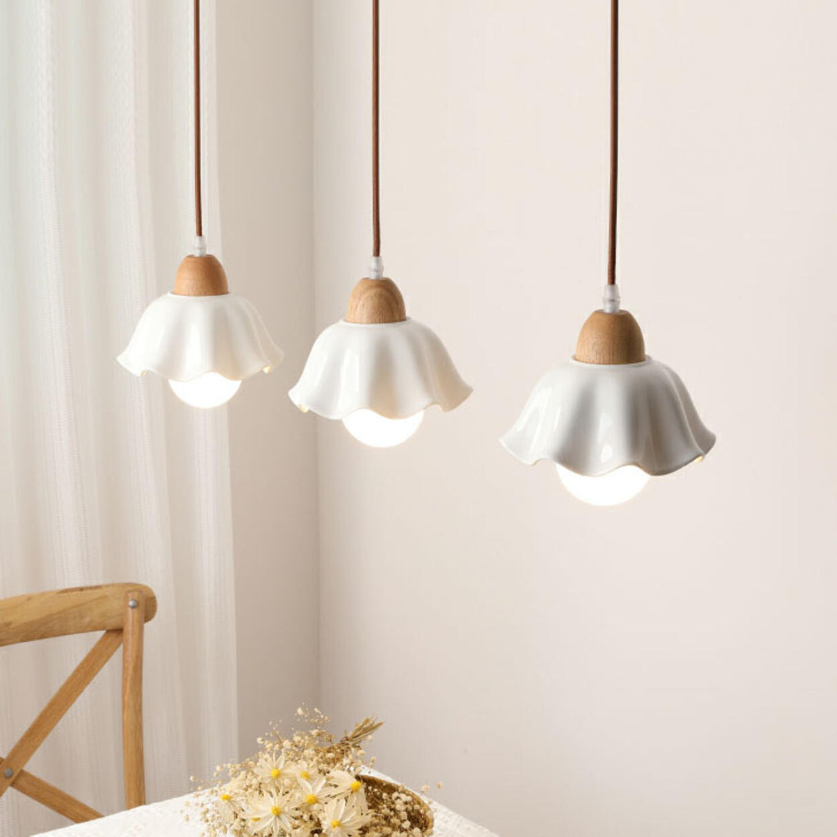 Triple Flower White Ceramic Modern Pendant Light Image - 10