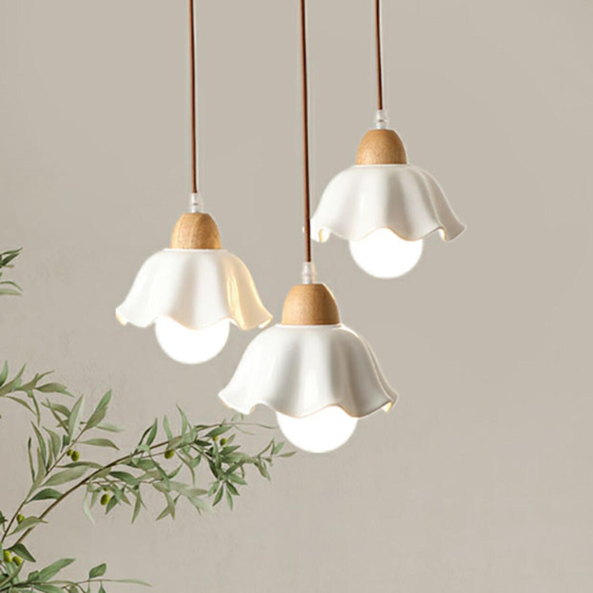 Triple Flower White Ceramic Modern Pendant Light Image - 11