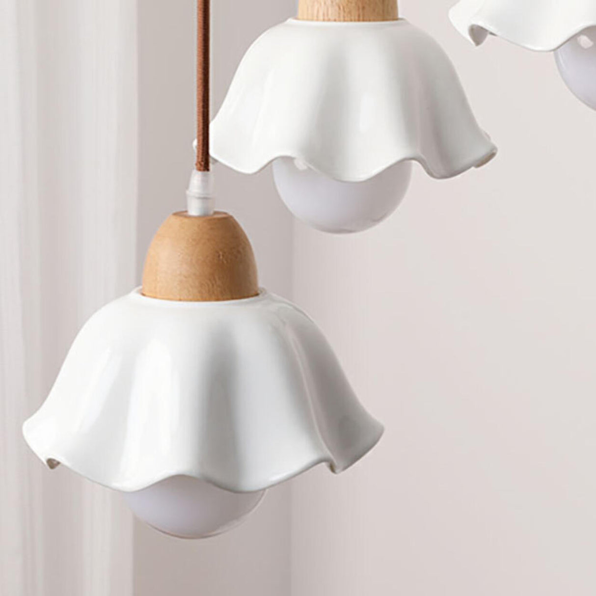 Triple Flower White Ceramic Modern Pendant Light Image - 6