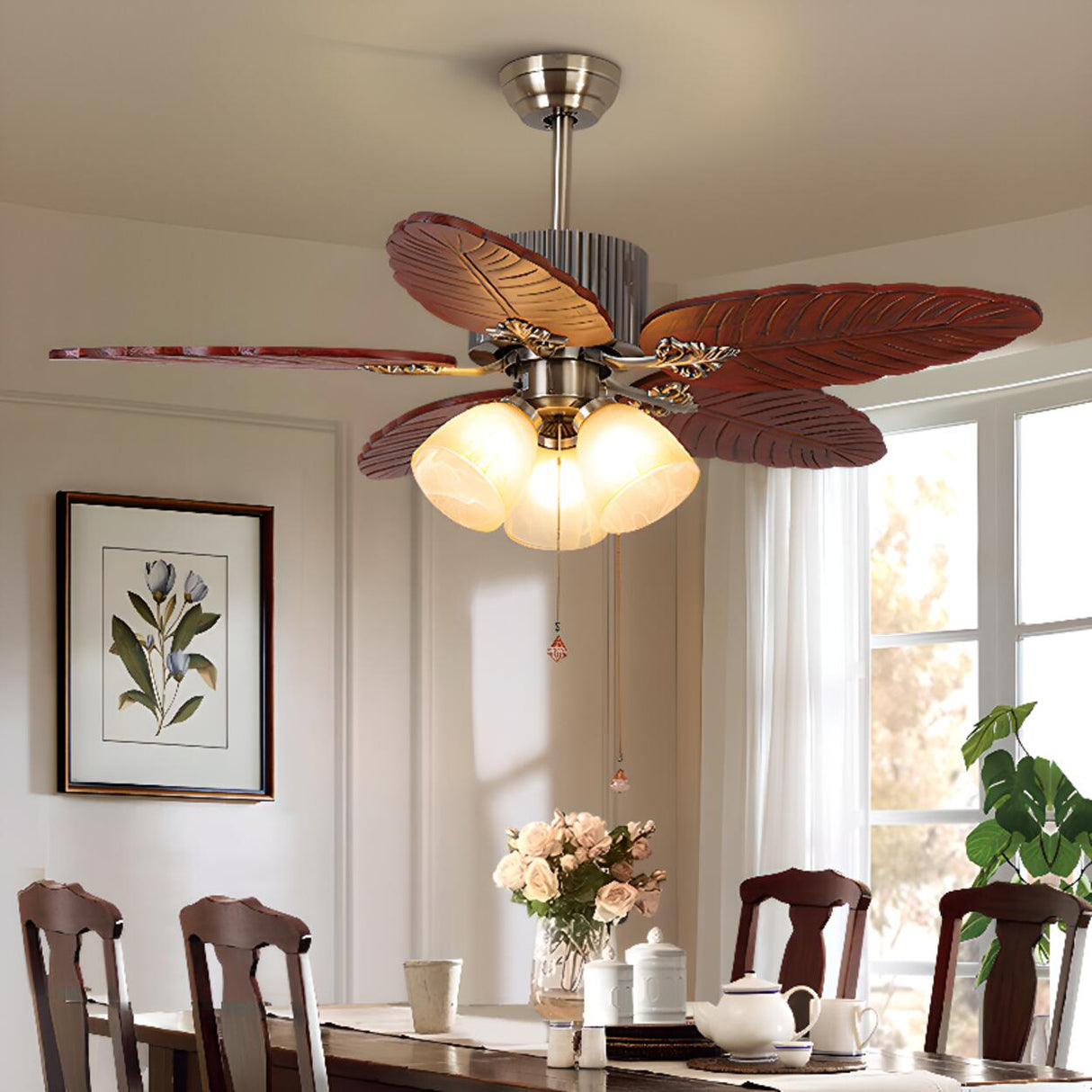 Tropical Leaf Ceiling Fan with Three Light Fixtures Image - 1