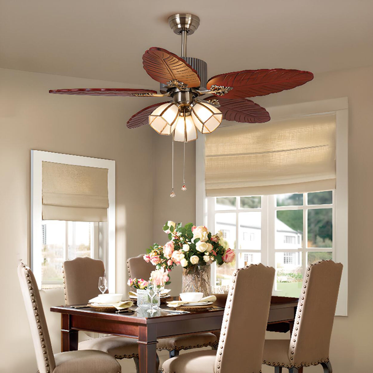 Tropical Leaf Ceiling Fan with Three Light Fixtures Image - 4