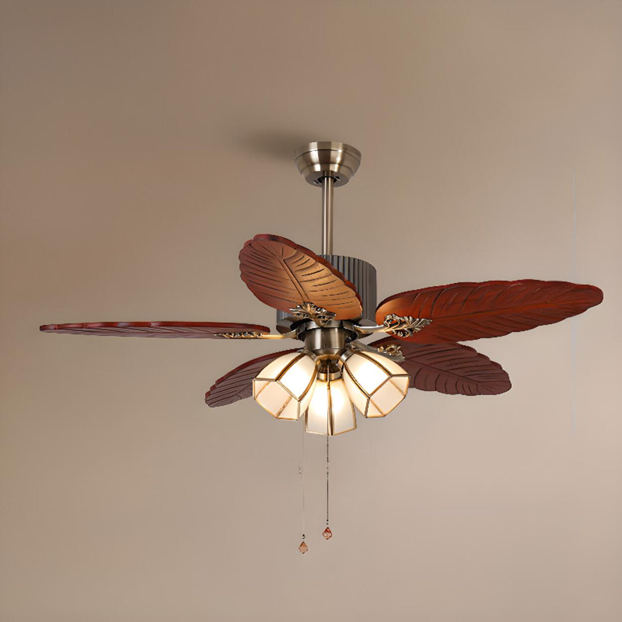 Tropical Leaf Ceiling Fan with Three Light Fixtures Image - 5