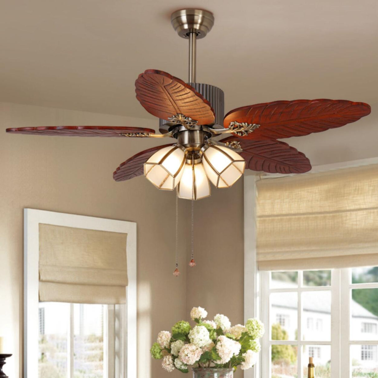 Tropical Leaf Ceiling Fan with Three Light Fixtures Image - 6