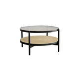 Tropical Wood Glass Round Shelf Four Legs Coffee Table Image - 9