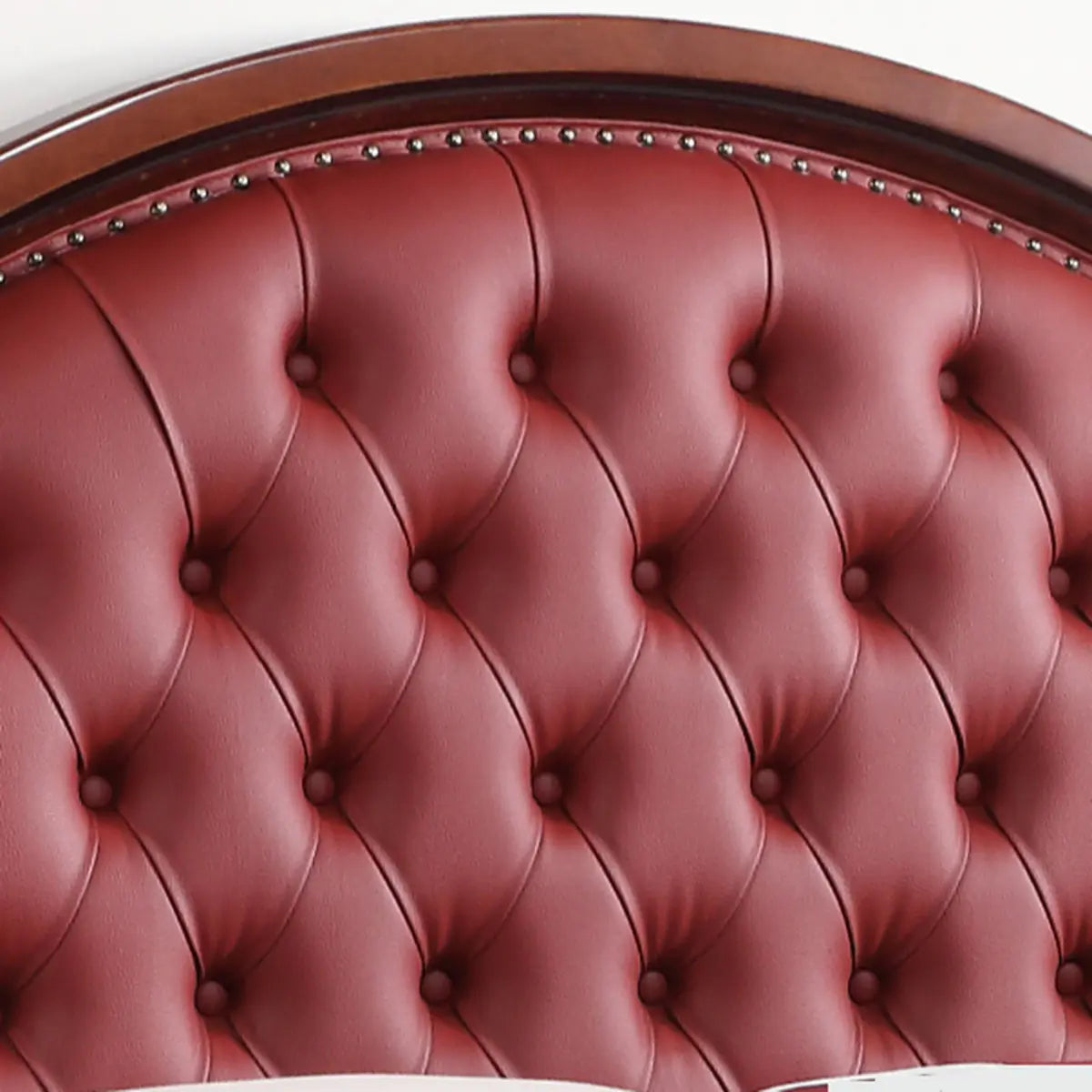 Tufted Arched Brown Wood Queen Nailhead Trim Headboard Bed Image - 7