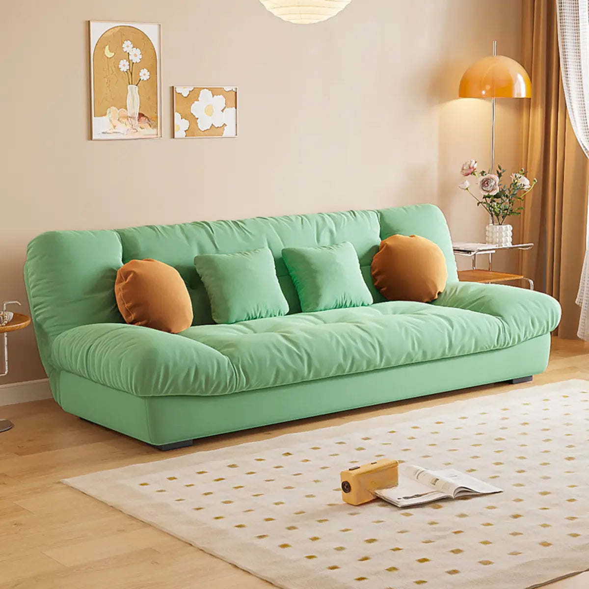 Tufted Biscuit Back Light Khaki Sofa Futon with Mattress Image - 16