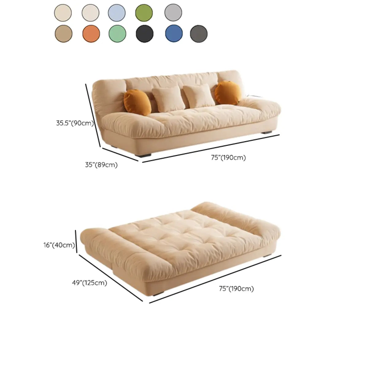 Tufted Biscuit Back Light Khaki Sofa Futon with Mattress 