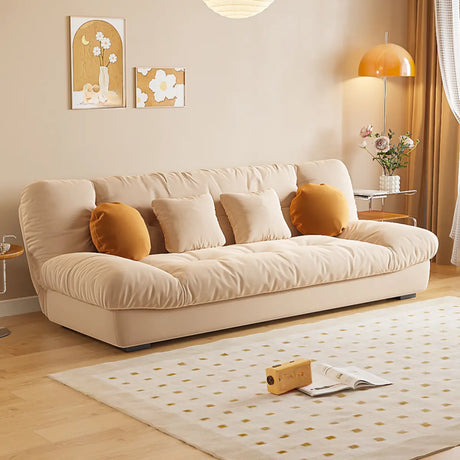 Tufted Biscuit Back Light Khaki Sofa Futon with Mattress Image - 2