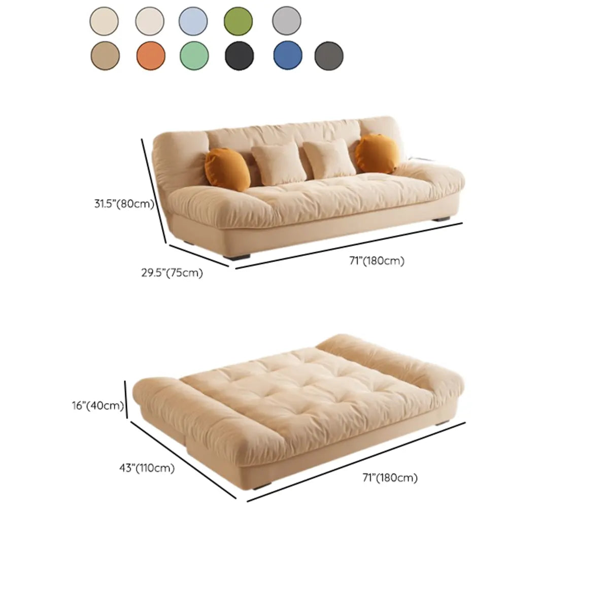 Tufted Biscuit Back Light Khaki Sofa Futon with Mattress Image - 20