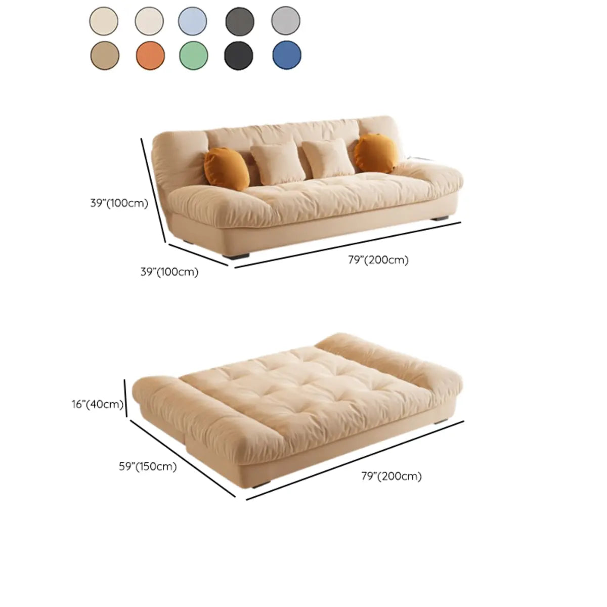 Tufted Biscuit Back Light Khaki Sofa Futon with Mattress Image - 21