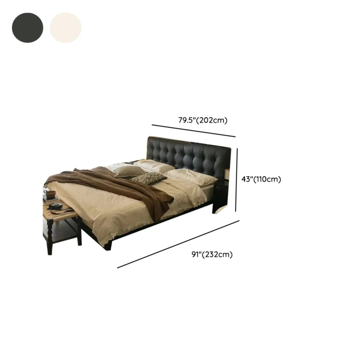 Tufted Headboard Upholstered Beige King Panel Bed Frame Image - 12