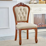 Tufted Leather Nailhead Trim Leather Dining Chair Brown Image - 20