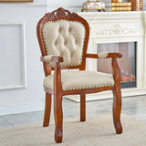 Tufted Leather Nailhead Trim Leather Dining Chair Brown Image - 24