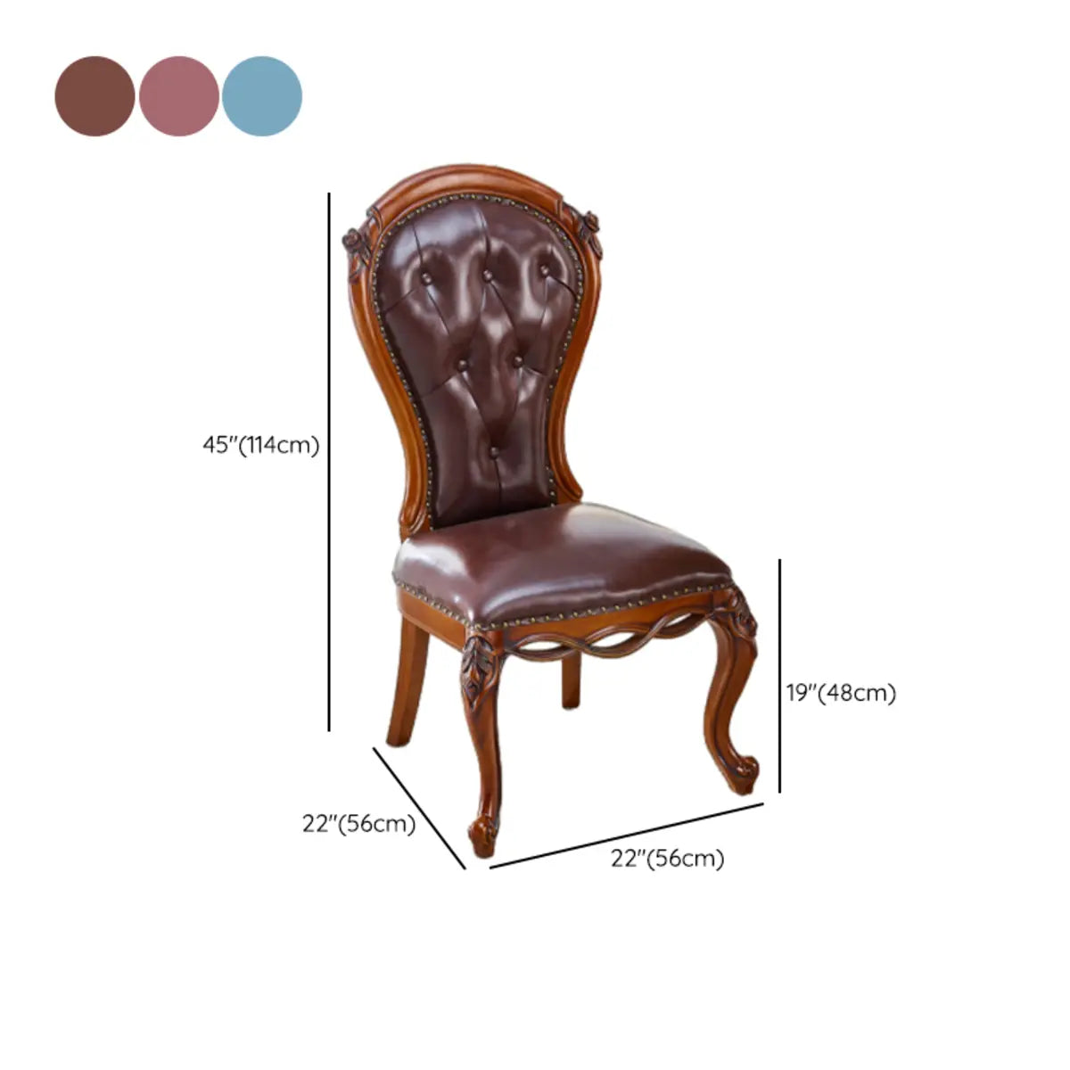 Tufted Leather Nailhead Trim Leather Dining Chair Brown Image - 30