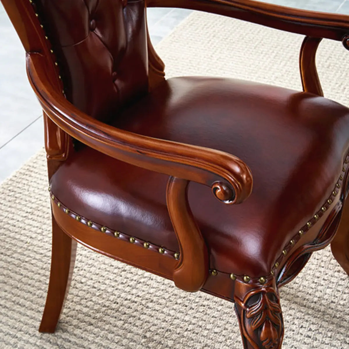 Tufted Leather Nailhead Trim Leather Dining Chair Brown Image - 5