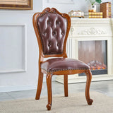 Tufted Leather Nailhead Trim Leather Dining Chair Brown Image - 8