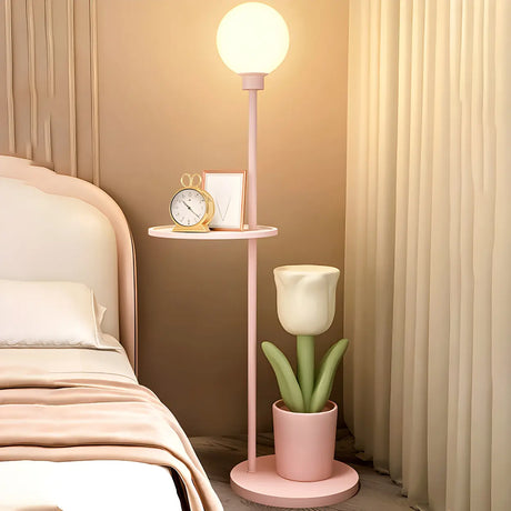 Tulip Planter Pink Globe Floor Lamp with Side Table Image - 1