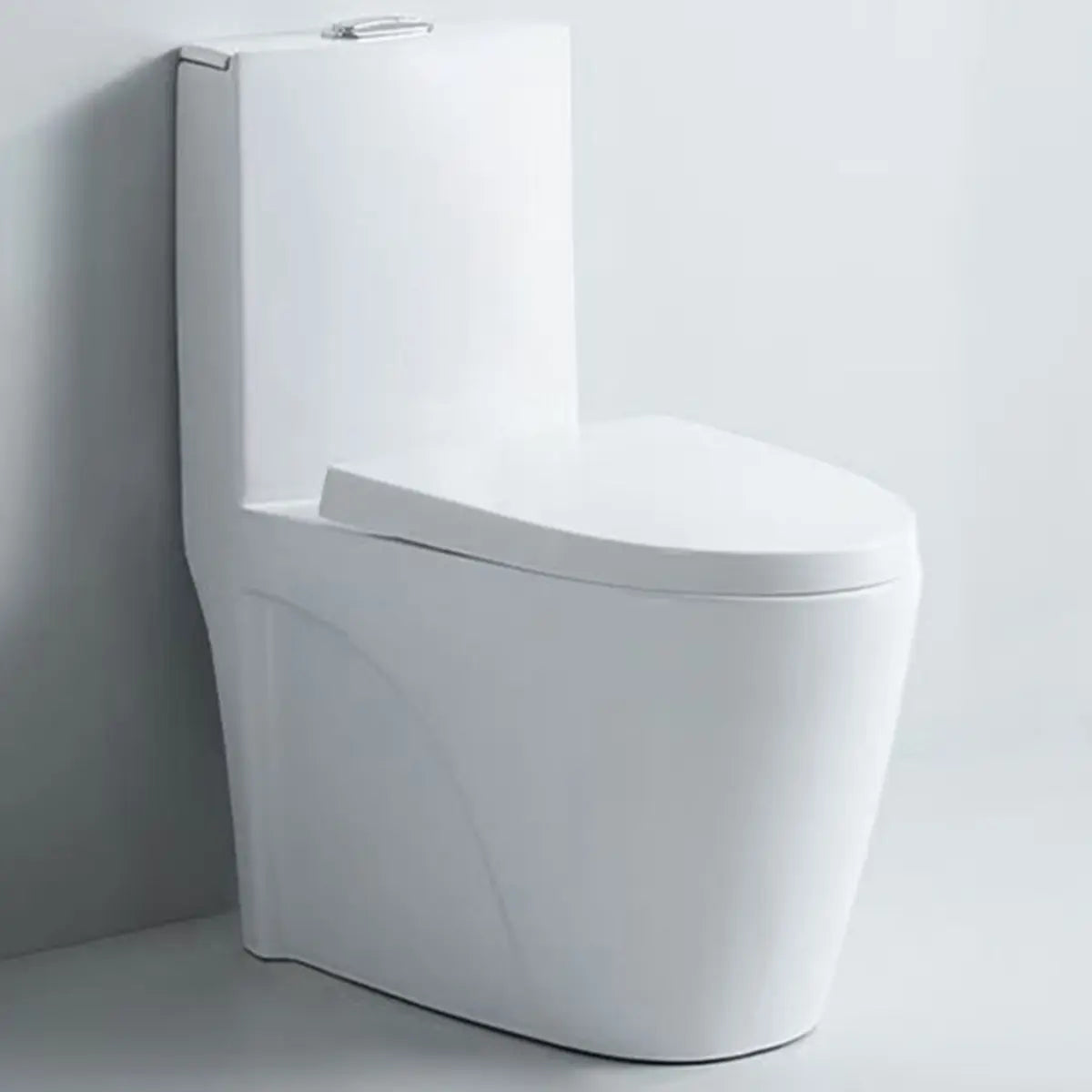 Turbo Type One-Piece Elongated Ceramic White Toilet Image - 1