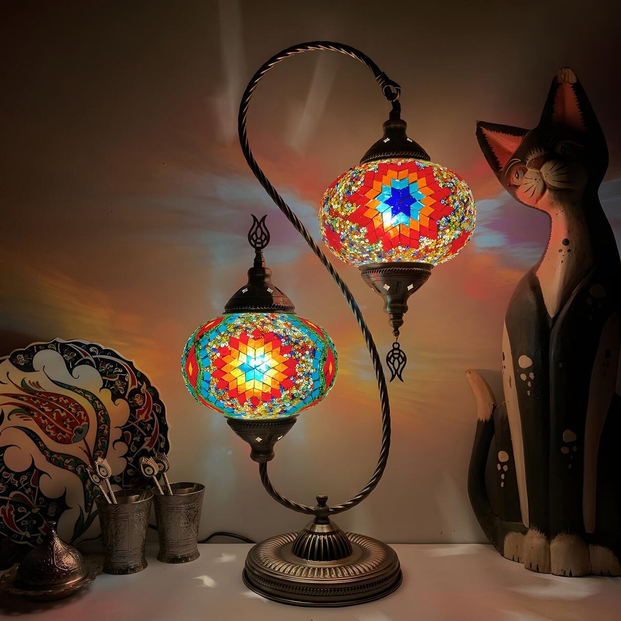 Turkish Creative Teardrop Stained 2 Light Table Lamp Image - 10