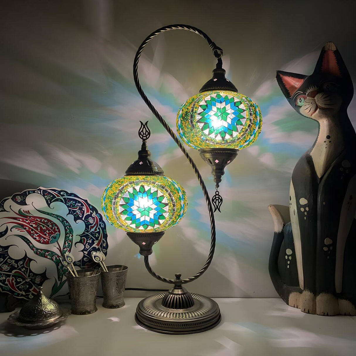 Turkish Creative Teardrop Stained 2 Light Table Lamp Image - 2