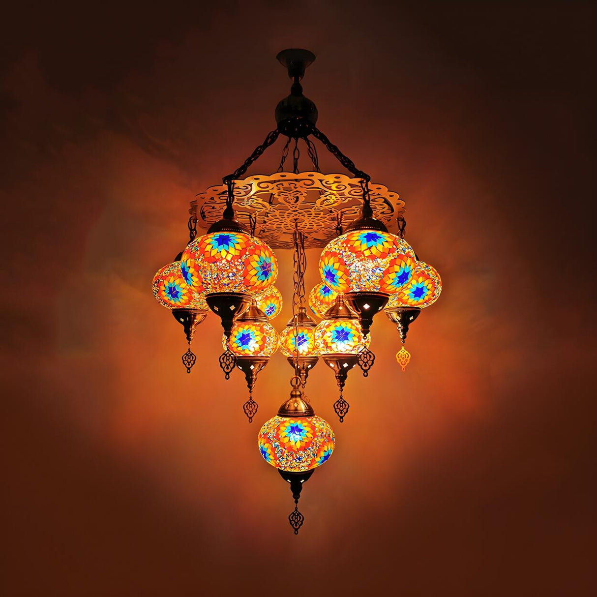 Turkish Exotic Mosaic Colorful Glass Globes Chandelier Image - 2