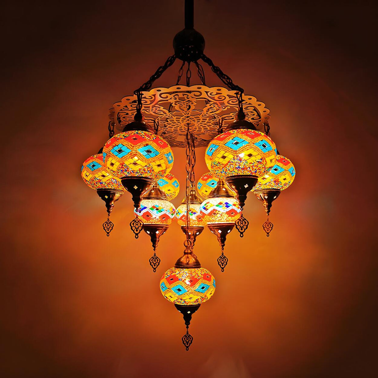 Turkish Exotic Mosaic Colorful Glass Globes Chandelier Image - 3