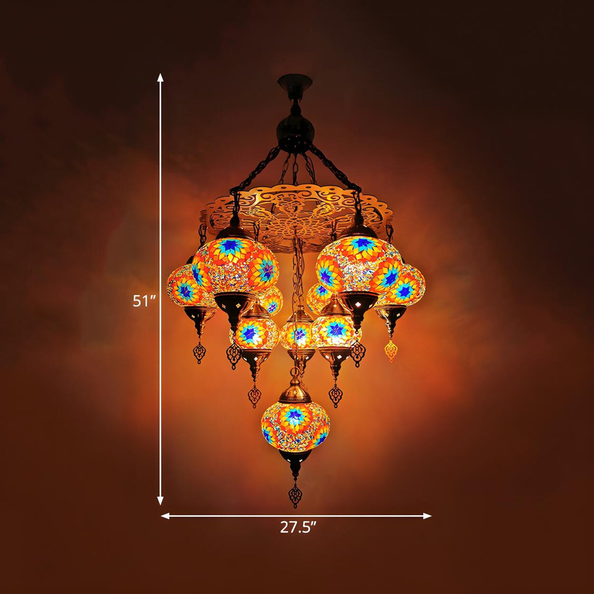 Turkish Exotic Mosaic Colorful Glass Globes Chandelier 