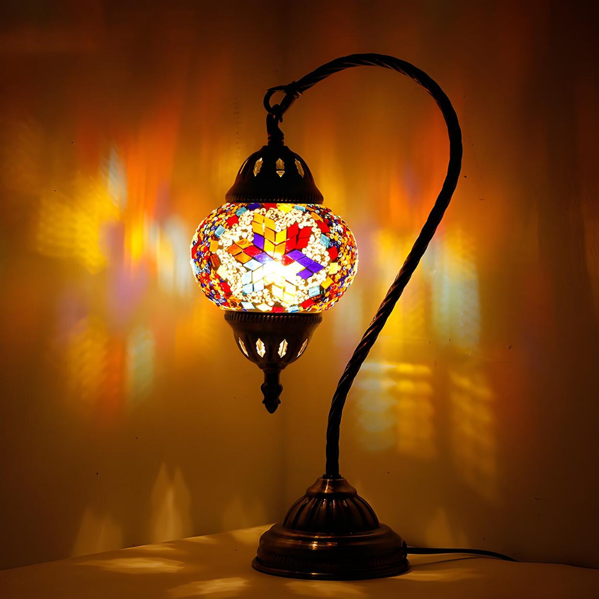 Turkish Fashion Stained Mosaic Glass Lantern Table Lamp Image - 1