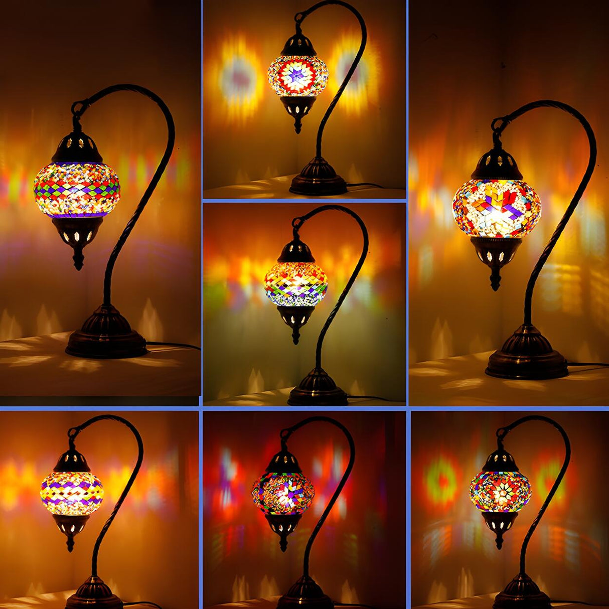 Turkish Fashion Stained Mosaic Glass Lantern Table Lamp Image - 13