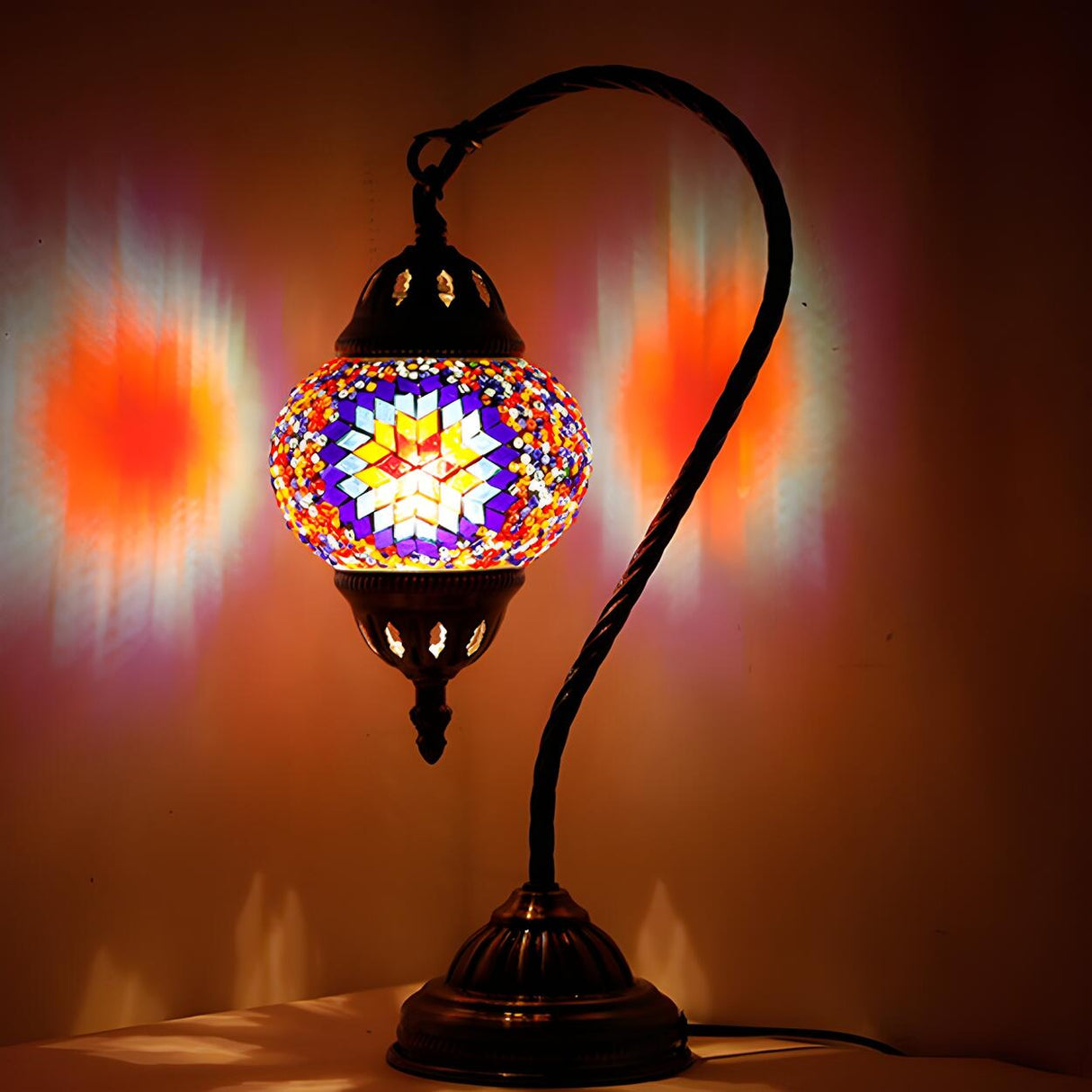 Turkish Fashion Stained Mosaic Glass Lantern Table Lamp Image - 8