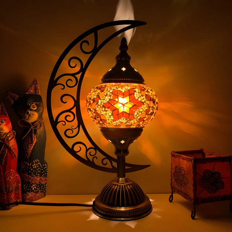 Turkish Retro Crescent Stained Glass Decor Table Lamp Image - 2