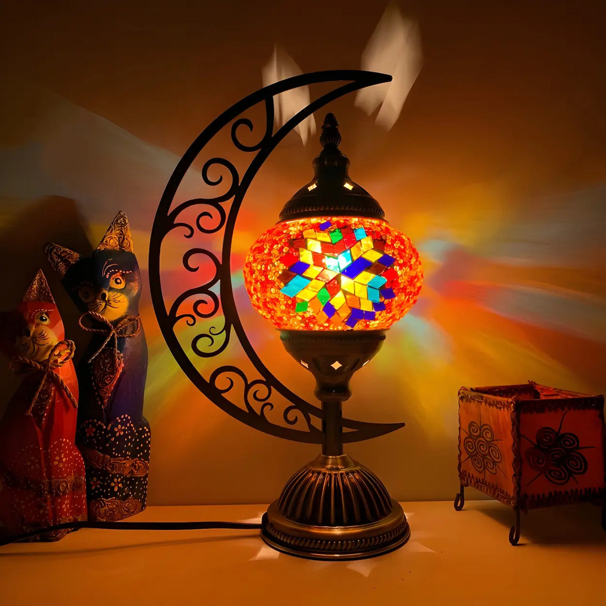 Turkish Retro Crescent Stained Glass Decor Table Lamp Image - 3