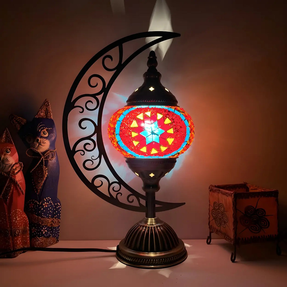 Turkish Retro Crescent Stained Glass Decor Table Lamp Image - 5