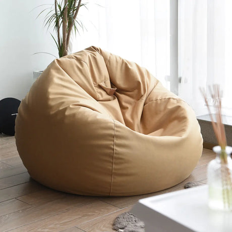 Turmeric Medium Circular Faux Leather Portable Bean Bag Image - 1