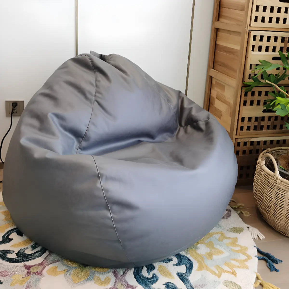 Turmeric Medium Circular Faux Leather Portable Bean Bag Image - 10