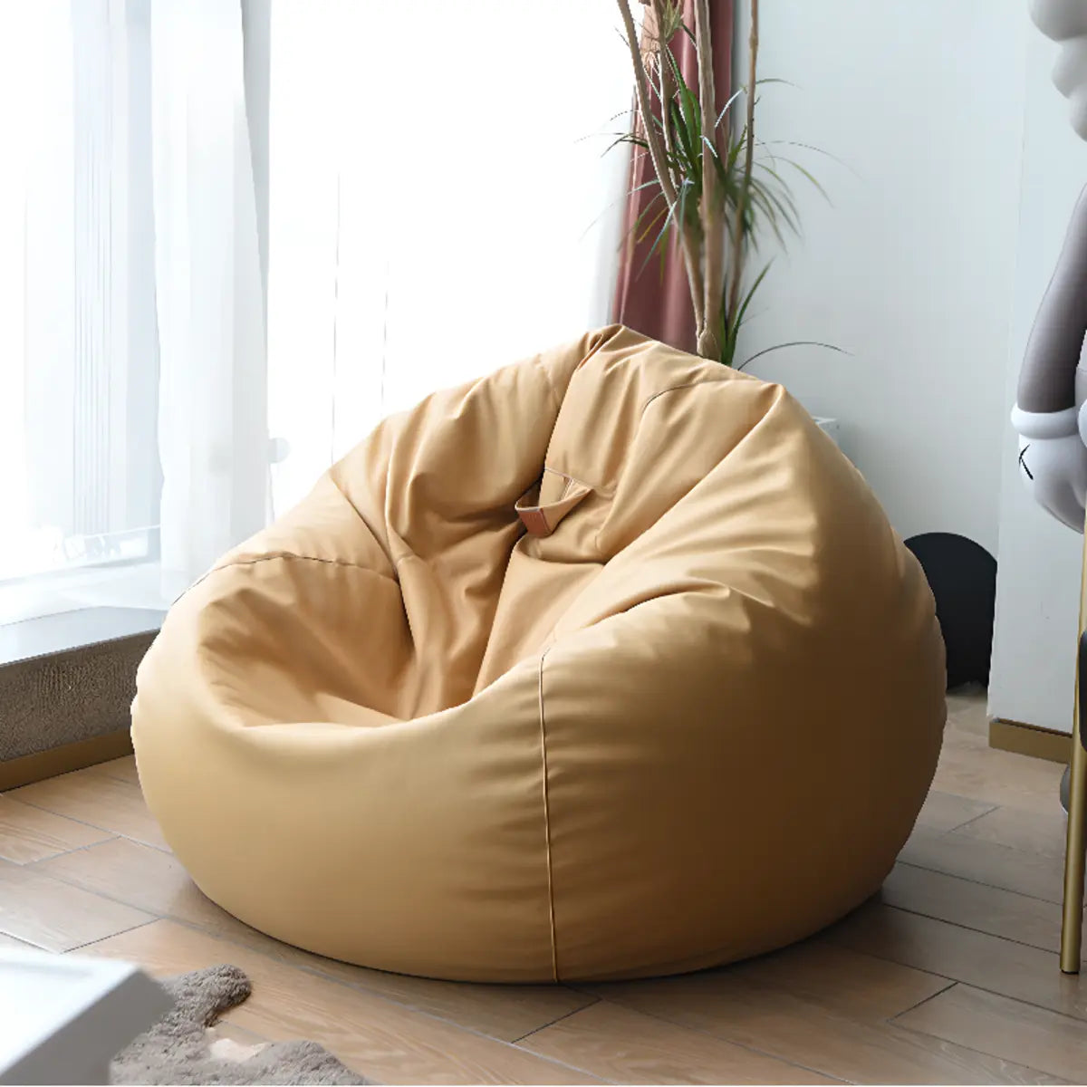 Turmeric Medium Circular Faux Leather Portable Bean Bag Image - 8