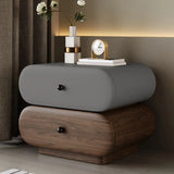 Two-color Oval Wood Beige 2 Drawers Bedside Cabinet Image - 7