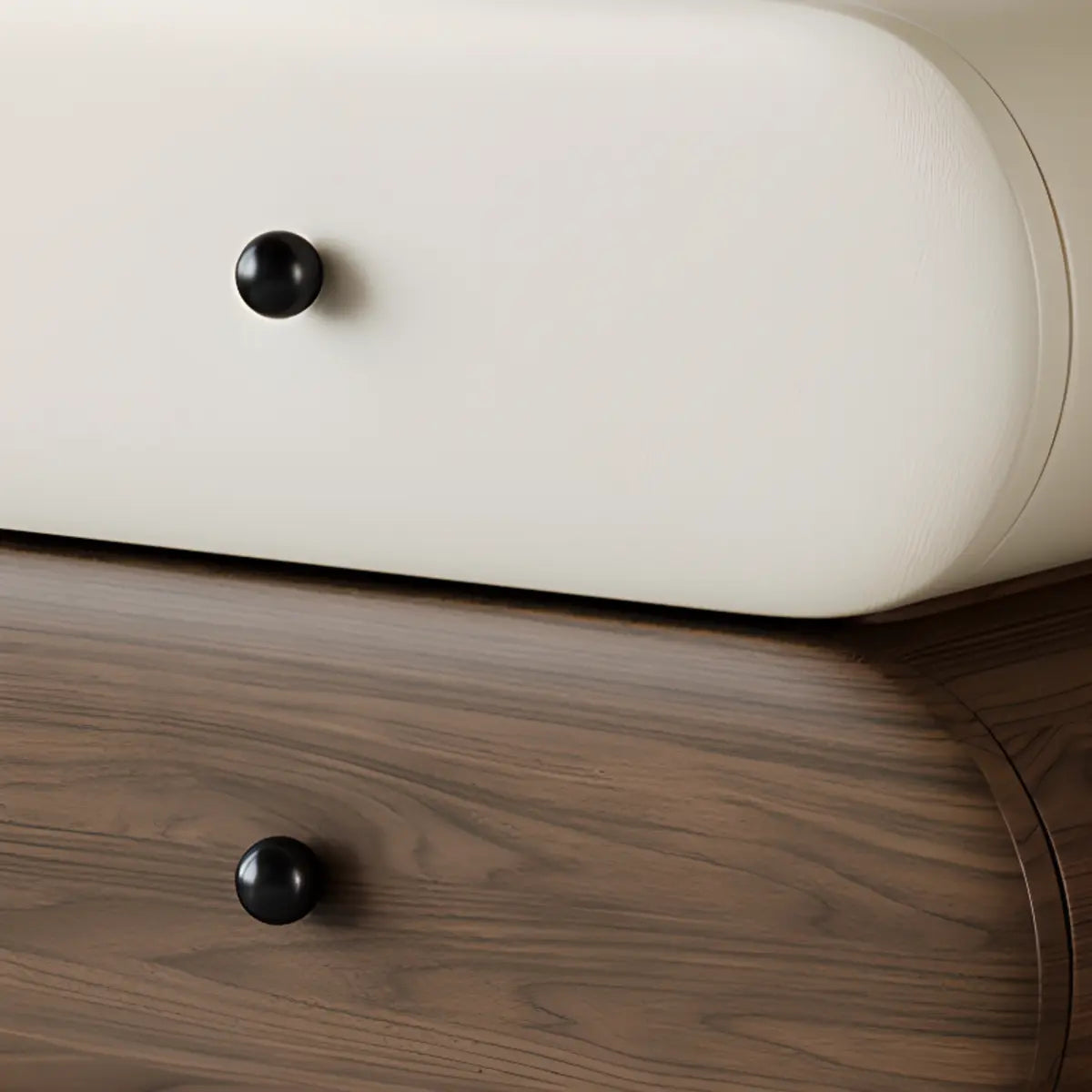 Two-color Oval Wood Beige 2 Drawers Bedside Cabinet Image - 8