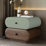 Two-color Oval Wood Beige 2 Drawers Bedside Cabinet Image - 3