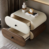 Two-color Oval Wood Beige 2 Drawers Bedside Cabinet Image - 4