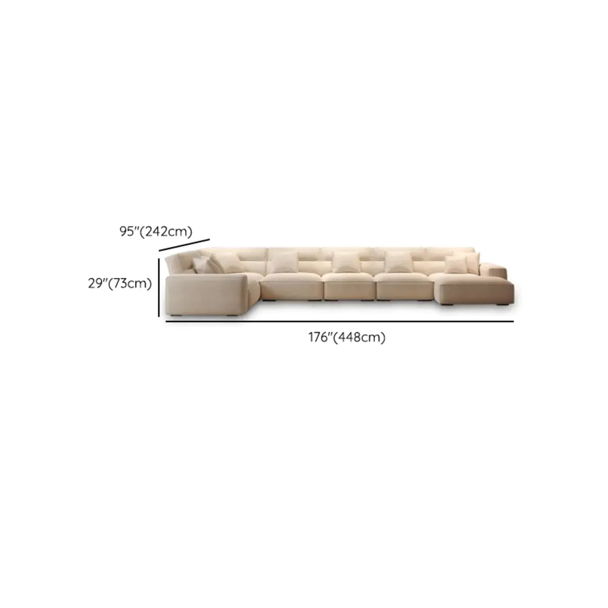 U-Shape Abrasive Cloth Square Arm Large Sofa Chaise Image - 13