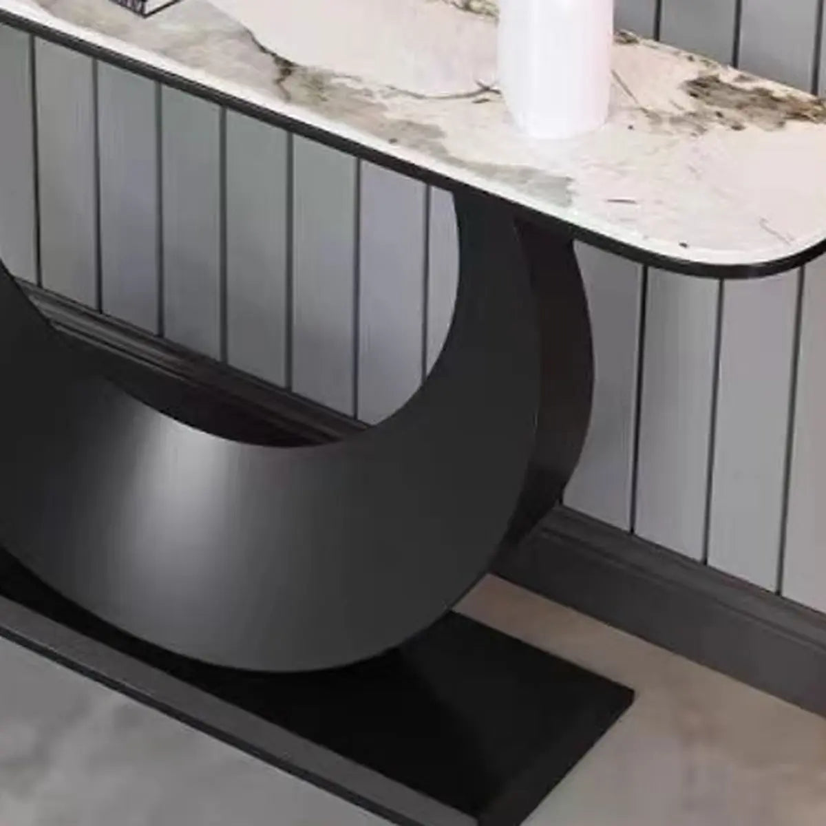 U-Shaped Base Marble Black Half-circle Console Table Image - 11