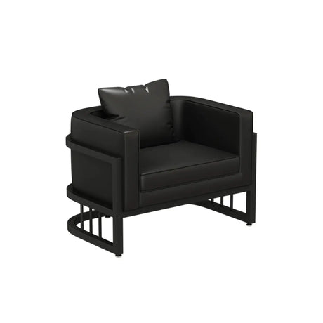 U-Shaped Black Fade Resistant Faux Leather Sofa Image - 2